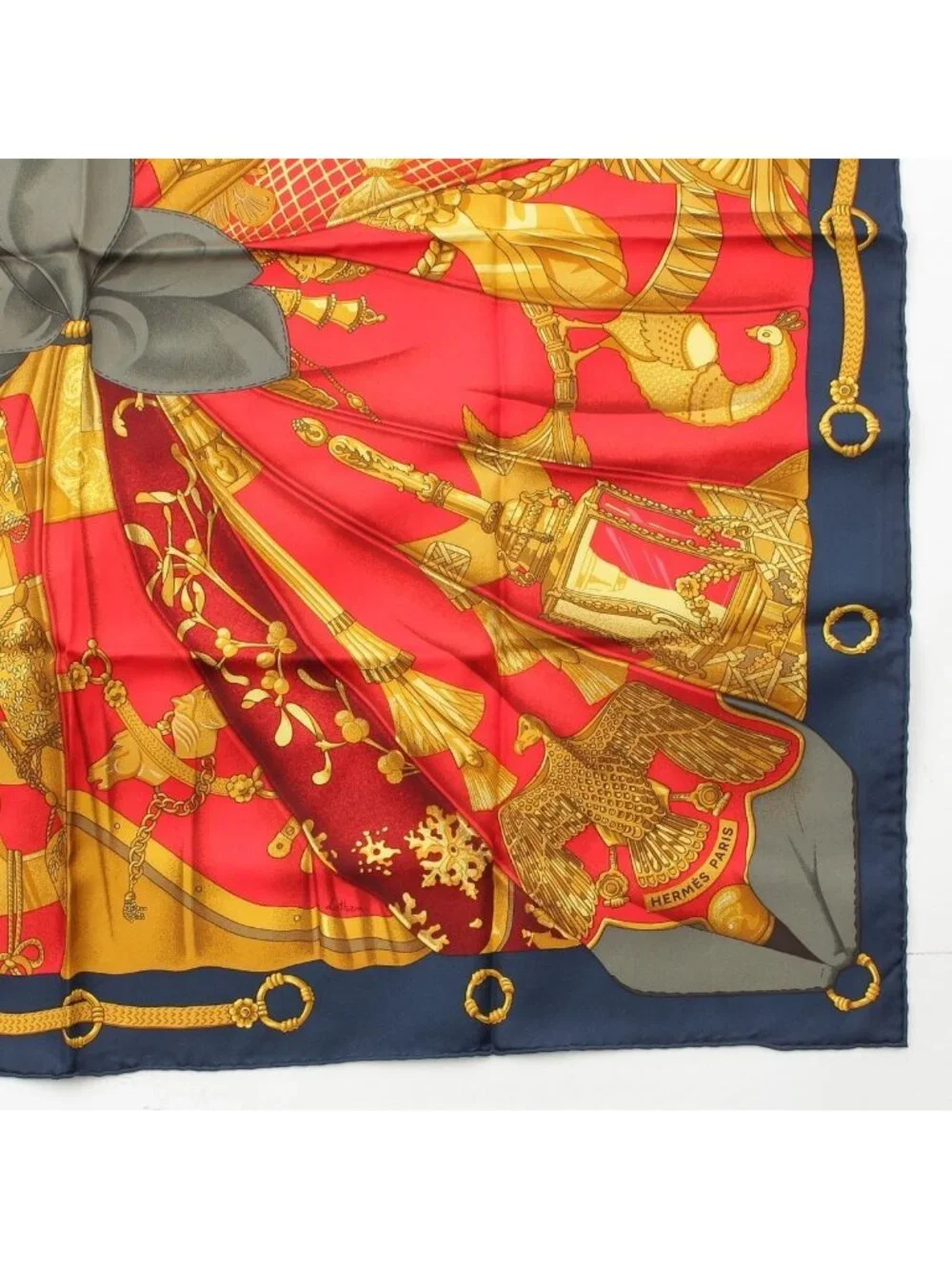 Hermes Soleil de Soie Silk Sun Carre 90 Scarf Red Navy
